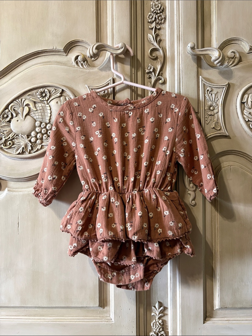 Quincy Mae 100% Organic Cotton Dusty Rose Floral Peplum Romper